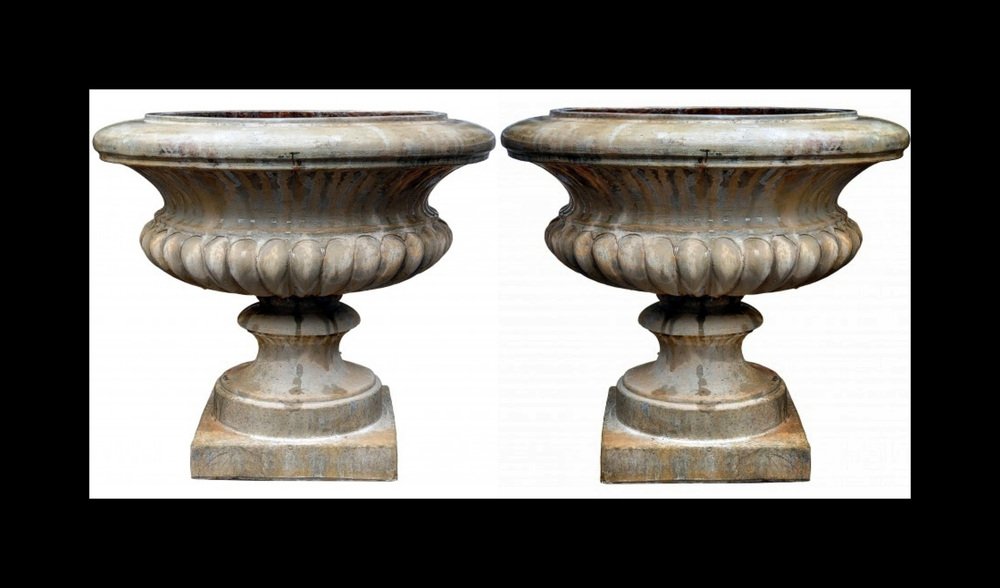 Large 20th Century Medici Terracotta Goblets from Impruneta Baccellato, Set of 2