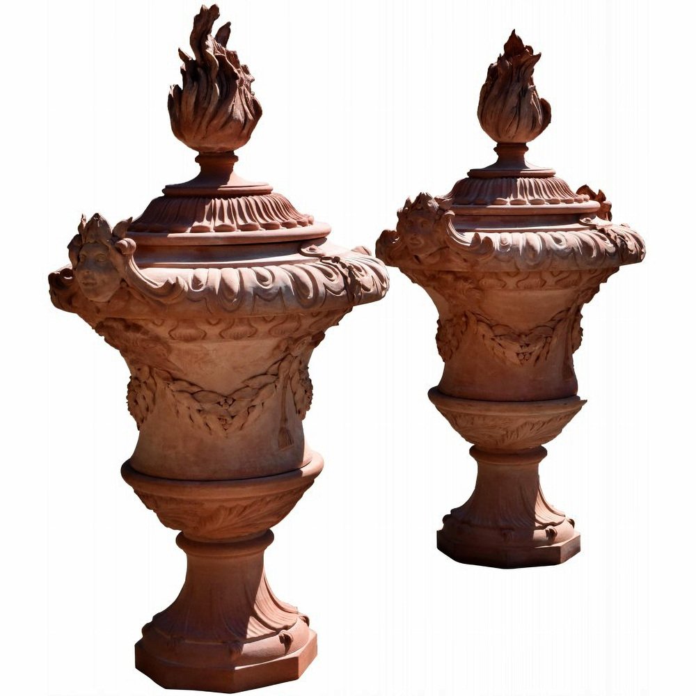 Large 20th Century Ornamental Vases in Lucca Terracotta, Set of 2