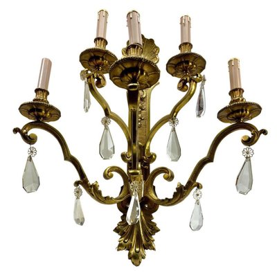 Large 5-Light Wall Lamp in Bronze with Crystal Decoration, 1910-MJY-1738287