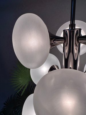 Large 9-Light Chrome & Opal Glass Ball Chandelier from Kaiser Leuchten, Germany, 1960s-JP-1794885