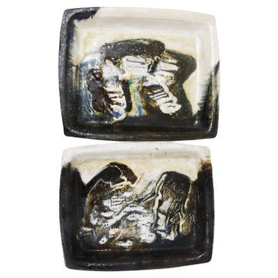 Large Abstract Stoneware Bowls or Plates by Jeppe Hagedorn-Olsen, Denmark, 1970s, Set of 2-MWV-1726114