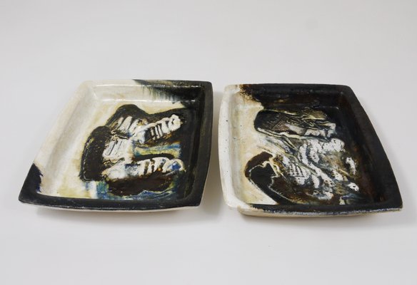 Large Abstract Stoneware Bowls or Plates by Jeppe Hagedorn-Olsen, Denmark, 1970s, Set of 2-MWV-1726114