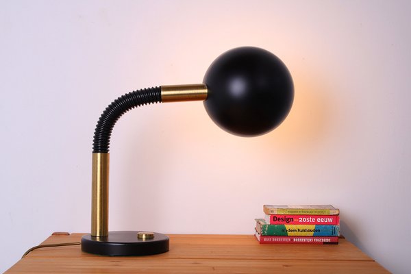 Large Adjustable Black and Brass Desk Lamp by Hillebrand, 1970s-XT-2031474