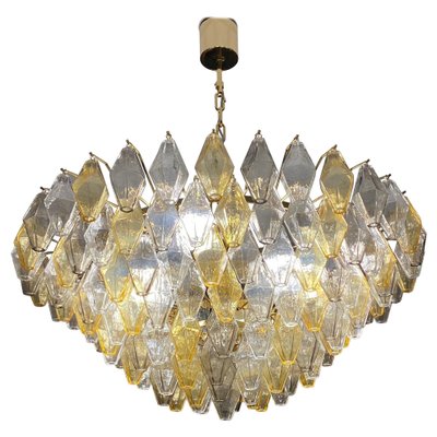 Large Amber and Grey Poliedri Murano Glass Chandelier-MBH-1143155