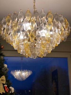 Large Amber and Grey Poliedri Murano Glass Chandelier-MBH-1143155