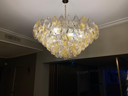 Large Amber and Grey Poliedri Murano Glass Chandelier-MBH-1143155