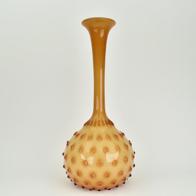 Large Amber Empoli Cased Glass Hobnail Vase-HJP-1807864