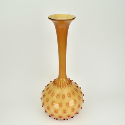 Large Amber Empoli Cased Glass Hobnail Vase-HJP-1807864