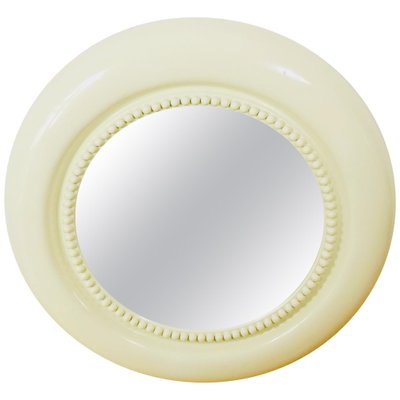 Large American Round Beige Wall Mirror, 1970s-PUK-617948