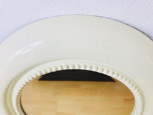 Large American Round Beige Wall Mirror, 1970s-PUK-617948