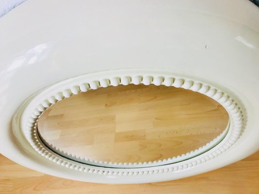 Large American Round Beige Wall Mirror, 1970s-PUK-617948