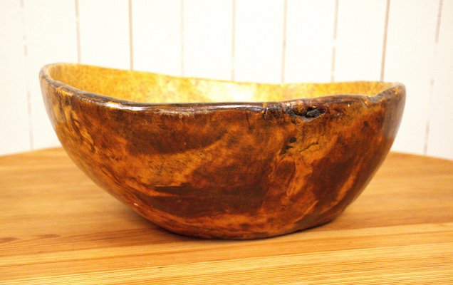 Large Amtique Swedish Folklore Birchwood Bowl-UDU-1807775