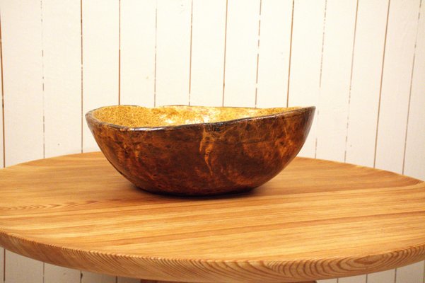 Large Amtique Swedish Folklore Birchwood Bowl-UDU-1807775