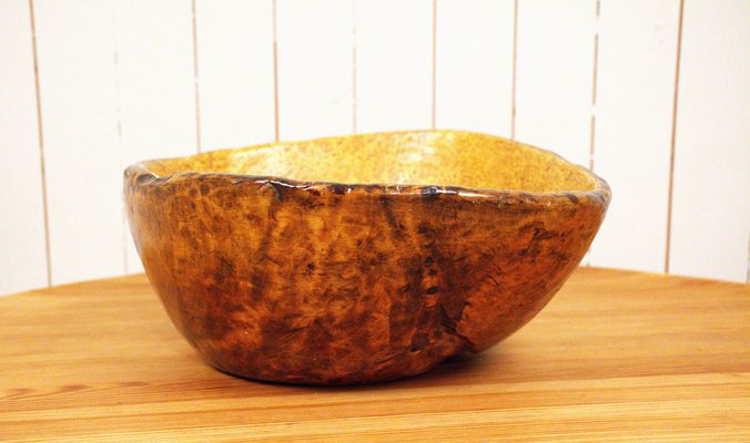 Large Amtique Swedish Folklore Birchwood Bowl-UDU-1807775