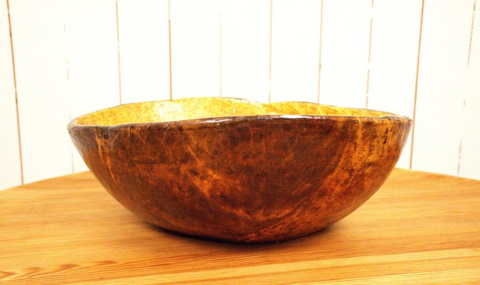 Large Amtique Swedish Folklore Birchwood Bowl-UDU-1807775