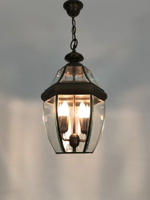 Large and 6-Sided Lantern in Gilded Brass and 2-Light Beveled Glass, 1970s-MZP-2026831