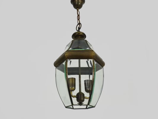 Large and 6-Sided Lantern in Gilded Brass and 2-Light Beveled Glass, 1970s-MZP-2026831