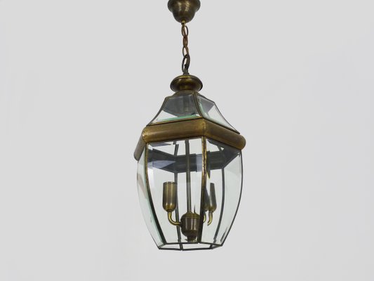 Large and 6-Sided Lantern in Gilded Brass and 2-Light Beveled Glass, 1970s-MZP-2026831