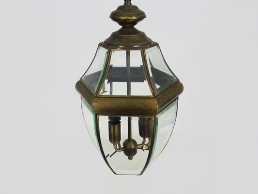 Large and 6-Sided Lantern in Gilded Brass and 2-Light Beveled Glass, 1970s-MZP-2026831