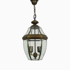 Large and 6-Sided Lantern in Gilded Brass and 2-Light Beveled Glass, 1970s-MZP-2026831