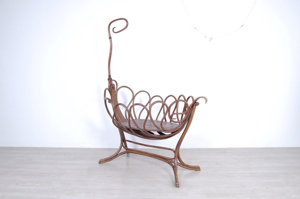 Large Antique Art Nouveau Cradle in Curved Wood-XSG-1033413