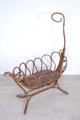 Large Antique Art Nouveau Cradle in Curved Wood-XSG-1033413