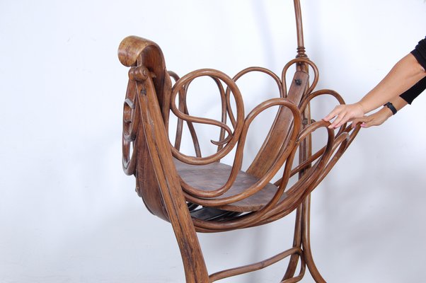 Large Antique Art Nouveau Cradle in Curved Wood-XSG-1033413