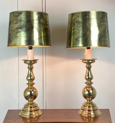 Large Antique Brass Table Lamps, 1950s, Set of 2-WZZ-847075