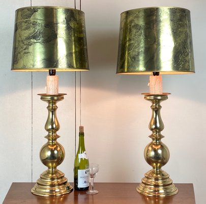 Large Antique Brass Table Lamps, 1950s, Set of 2-WZZ-847075