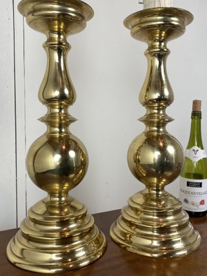 Large Antique Brass Table Lamps, 1950s, Set of 2-WZZ-847075