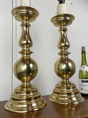 Large Antique Brass Table Lamps, 1950s, Set of 2-WZZ-847075