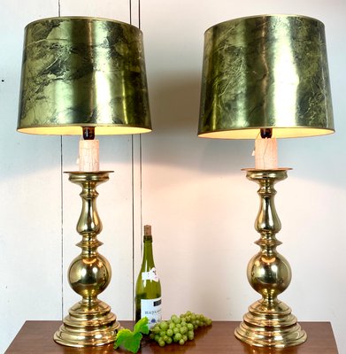 Large Antique Brass Table Lamps, 1950s, Set of 2-WZZ-847075