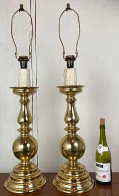 Large Antique Brass Table Lamps, 1950s, Set of 2-WZZ-847075