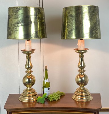 Large Antique Brass Table Lamps, 1950s, Set of 2-WZZ-847075