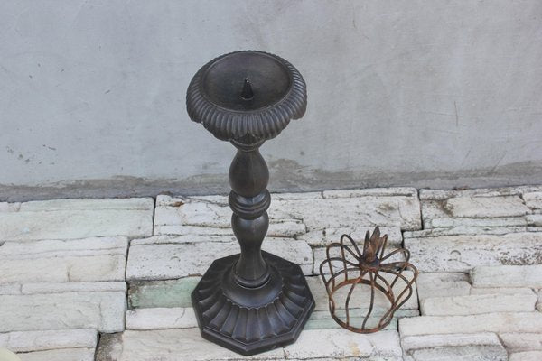 Large Antique Cast Iron Floor Candleholder-UWJ-1234434