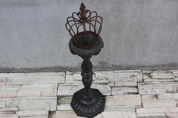 Large Antique Cast Iron Floor Candleholder-UWJ-1234434