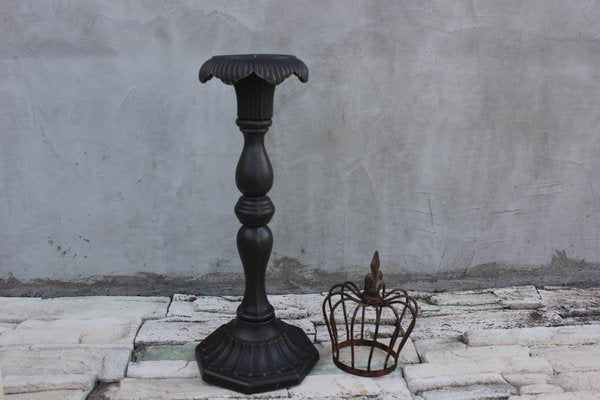 Large Antique Cast Iron Floor Candleholder-UWJ-1234434