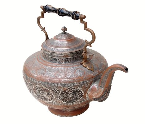 Large Antique Central Asian Engraved Copper Teapot-UZN-1389367