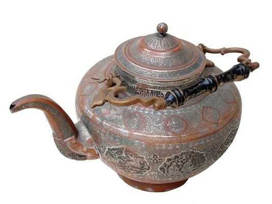 Large Antique Central Asian Engraved Copper Teapot-UZN-1389367