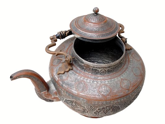 Large Antique Central Asian Engraved Copper Teapot-UZN-1389367