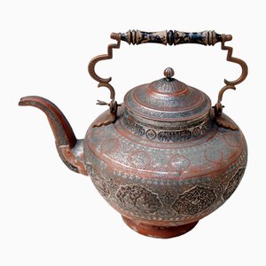 Large Antique Central Asian Engraved Copper Teapot-UZN-1389367