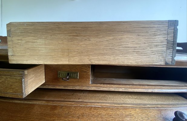 Large Antique Cylinder Writing Desk in Oak-WZZ-970364