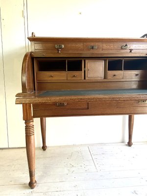 Large Antique Cylinder Writing Desk in Oak-WZZ-970364