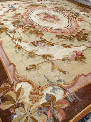 Large Antique Distressed Aubusson Flat Rug-YMM-1256075