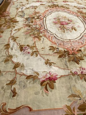 Large Antique Distressed Aubusson Flat Rug-YMM-1256075