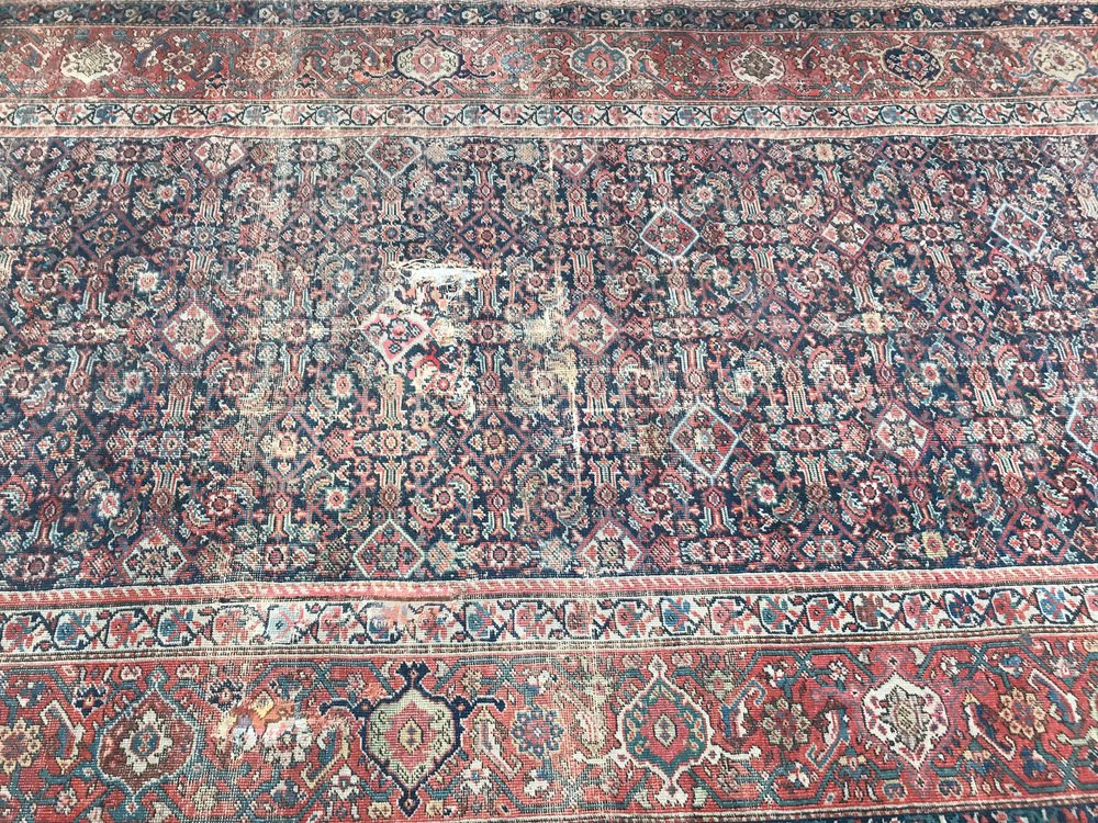 Large Antique Distressed Runner Mahal Hand Knotted Rug