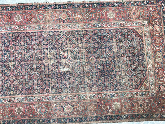 Large Antique Distressed Runner Mahal Hand Knotted Rug