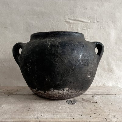 Large Antique Folk Black Ceramic Pot, Balkans-ITU-1795602