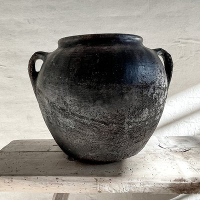 Large Antique Folk Black Ceramic Pot, Balkans-ITU-1795604