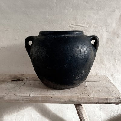 Large Antique Folk Black Ceramic Pot, Balkans-ITU-1795602